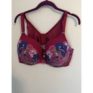 Torrid Women's Bra Xo Boost‎ Plunge, 42DD, Red Wine Floral Lace Underwire